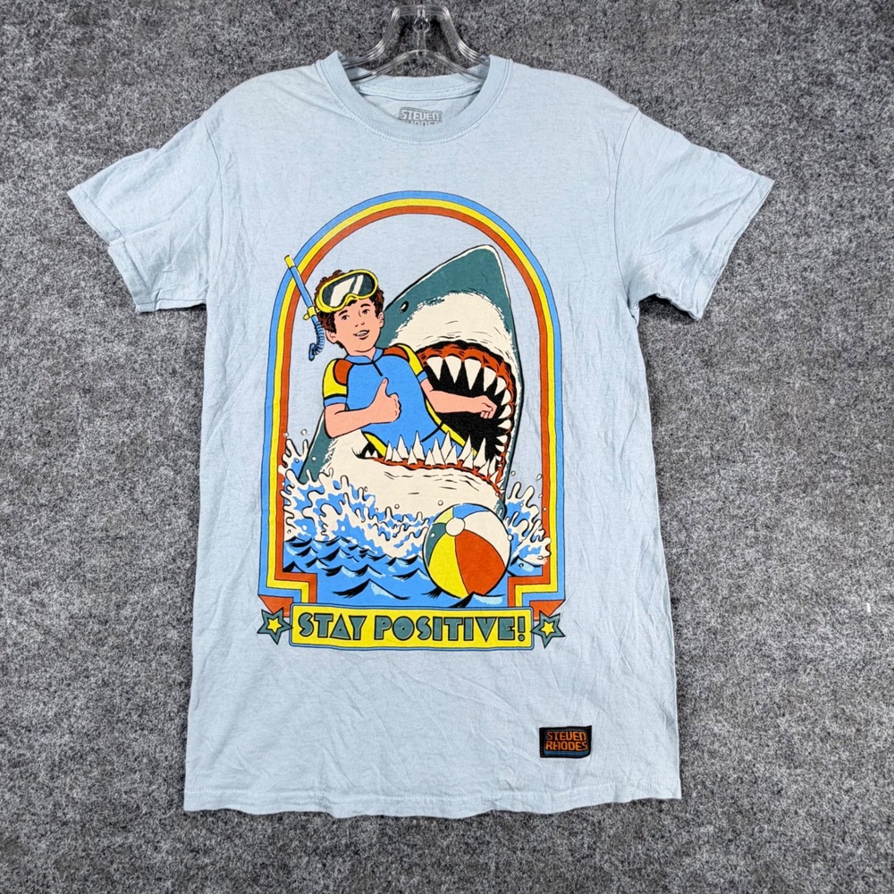 Steven Rhodes Stay Positive T Shirt Mens S Small Graphic Tee Blue Spencers Shark